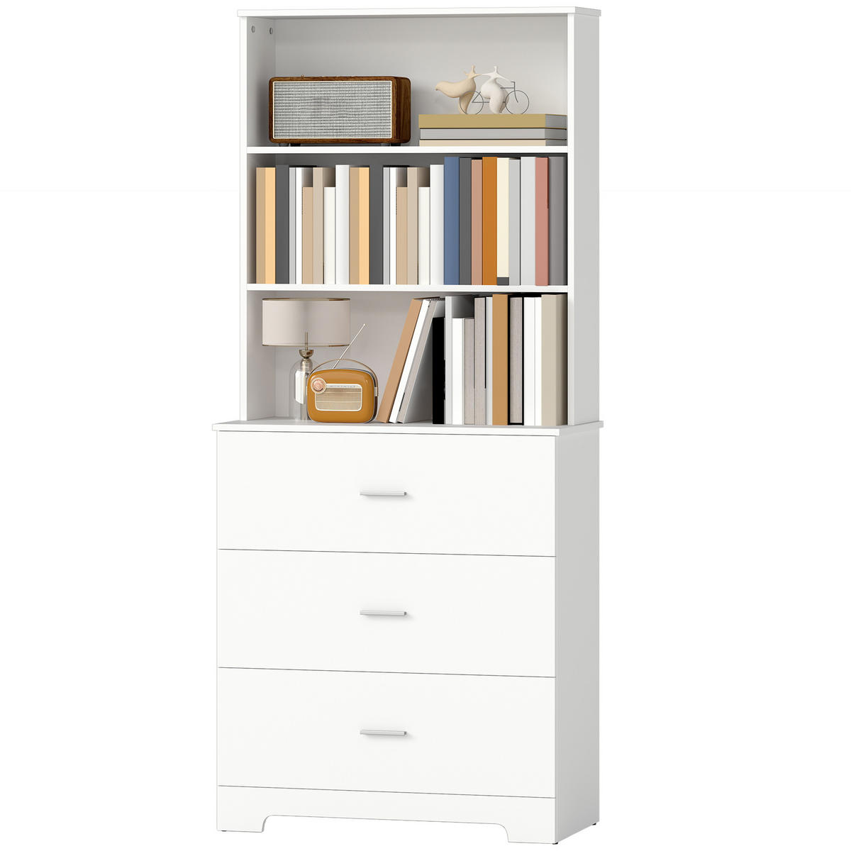 BÜCHERSCHRANK DE-09851 mit 3 Schubladen und 3 offenen Regalen Weiß - Weiß, Holzwerkstoff (39.5/180/79cm) - ComfortXL