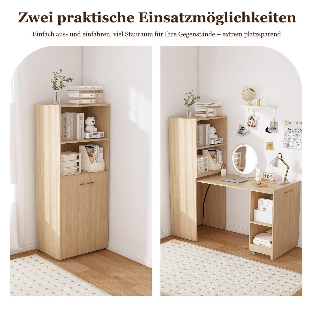 ECKSCHREIBTISCH DE-37446 ausziehbar mit verstellbaren Ablagen Helle Eiche - Naturfarben, Holzwerkstoff (40/55/136cm) - ComfortXL