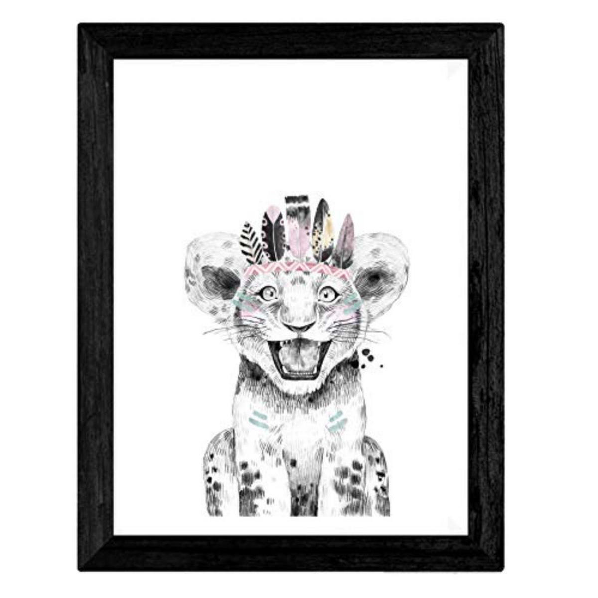 POSTER Set mit 4 Tiere Kinderferien A3 Schwarzer Rahmen - Schwarz, Papier (29.7/3cm) - Nacnic