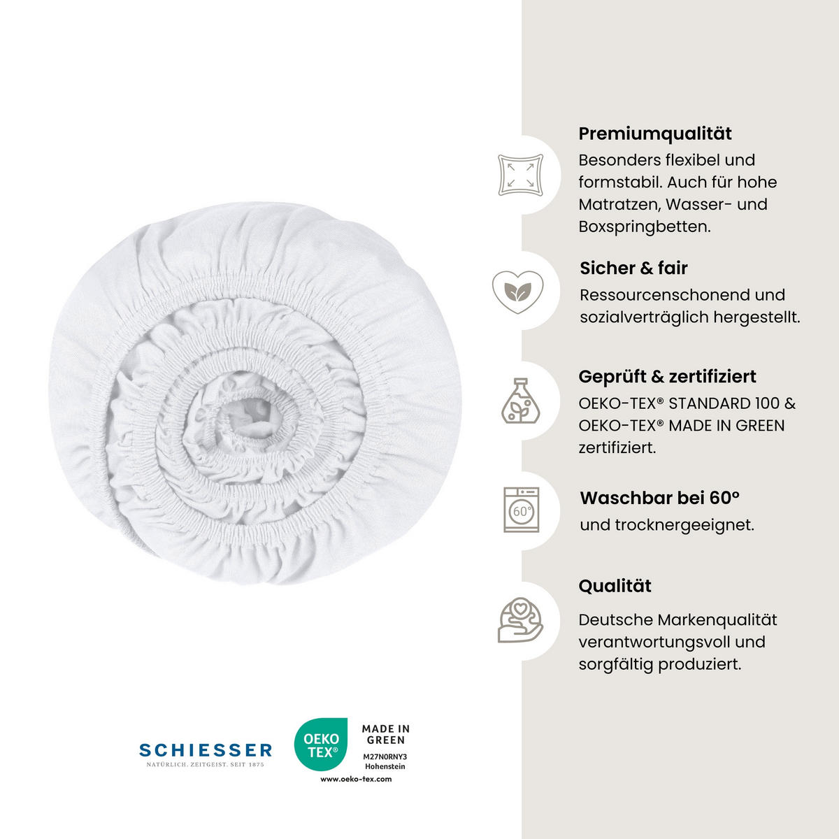 SPANNBETTLAKEN Flexi - 95/5 - 100 x 200 cm - Weiß - Weiß, Textil (100/200cm) - SCHIESSER