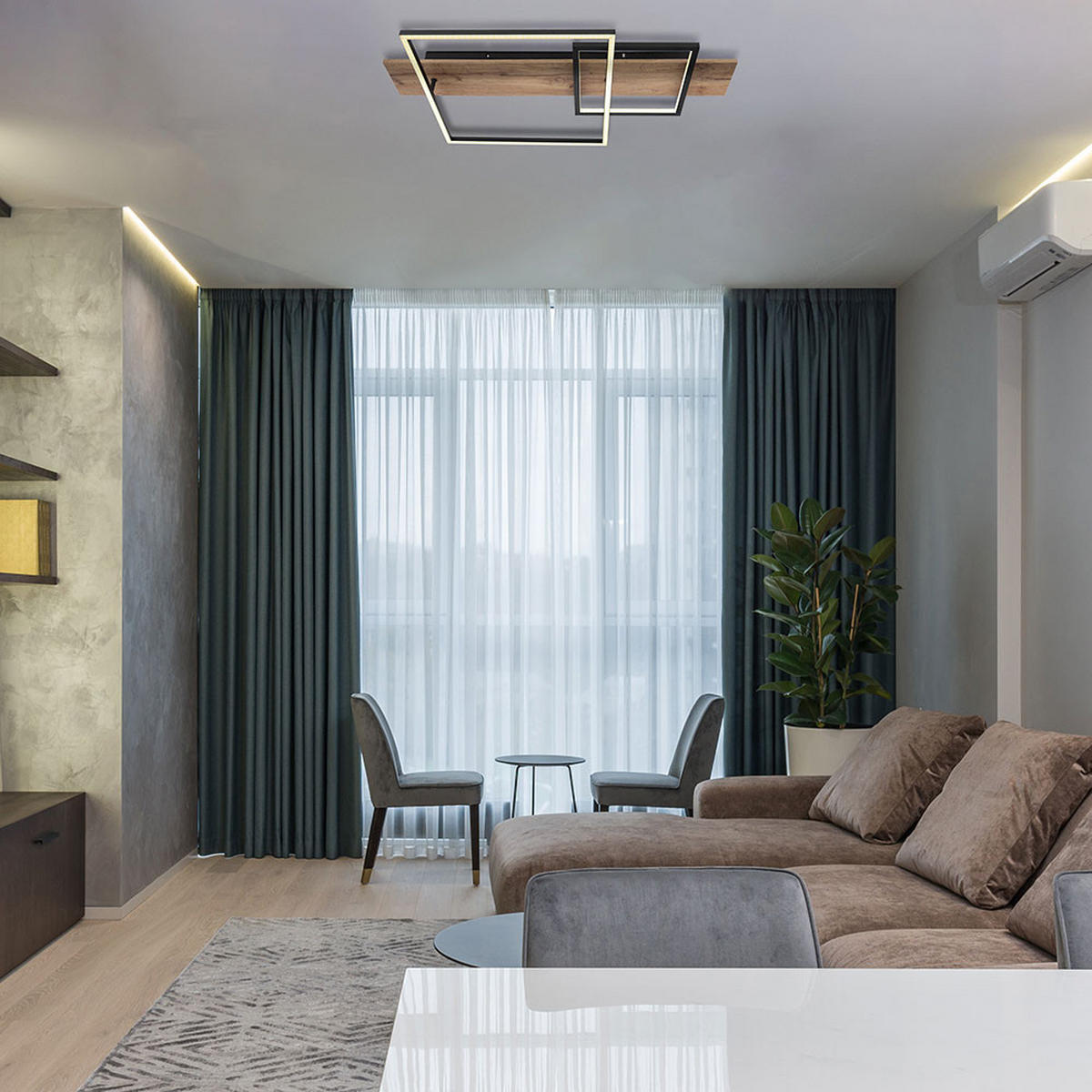 LED DECKENLEUCHTE Vanni Schwarz Holzoptik - Braun, Metall (75/40/10cm) - Globo Lighting