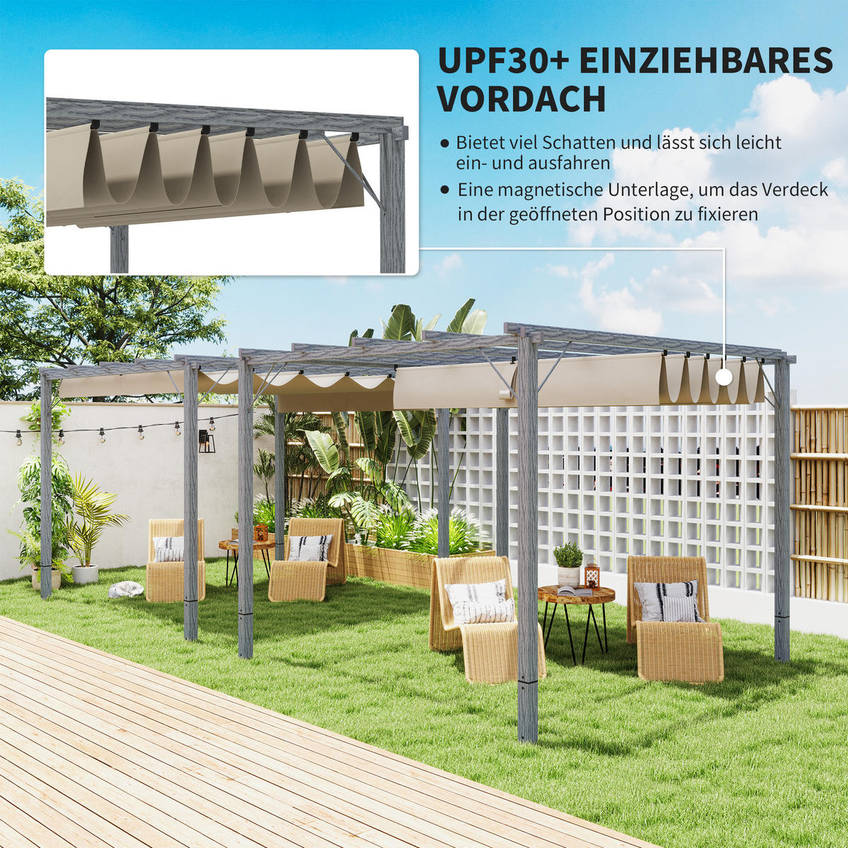 PERGOLA ca. 3x3m, Grau - Grau, Metall (296/232/299cm) - Outsunny