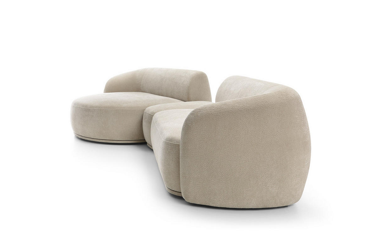 ECKSOFA Nobis Beige, Modulares Sofa mit abgerundeter Seite und Dreieckspouffe, linke seite - Beige, Holzwerkstoff/Textil (357/147cm) - Bettso