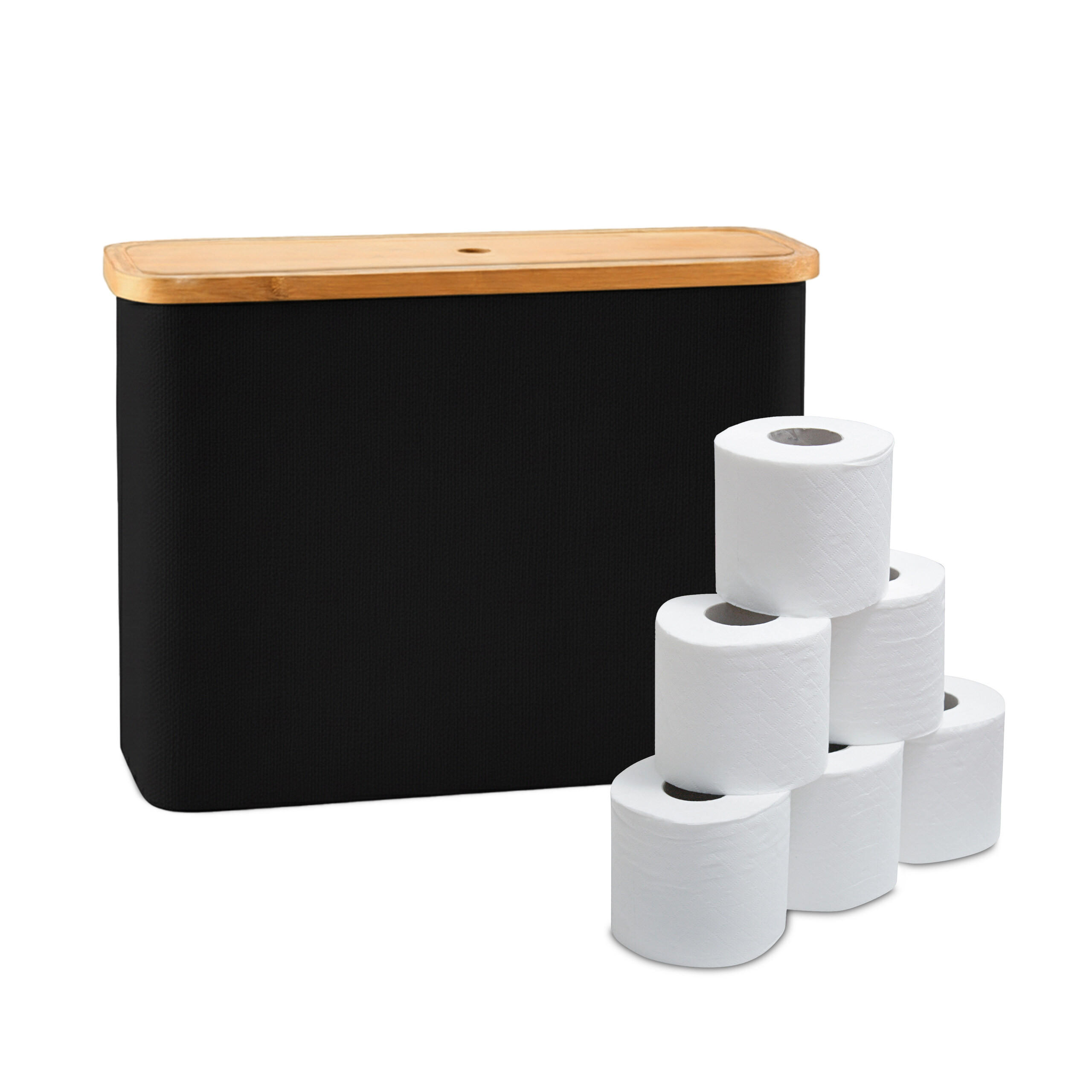 F&Ouml;RVARINGSBOX Svart f&ouml;r toalettpapper 12 rullar bambu 34.5/45/15 cm
