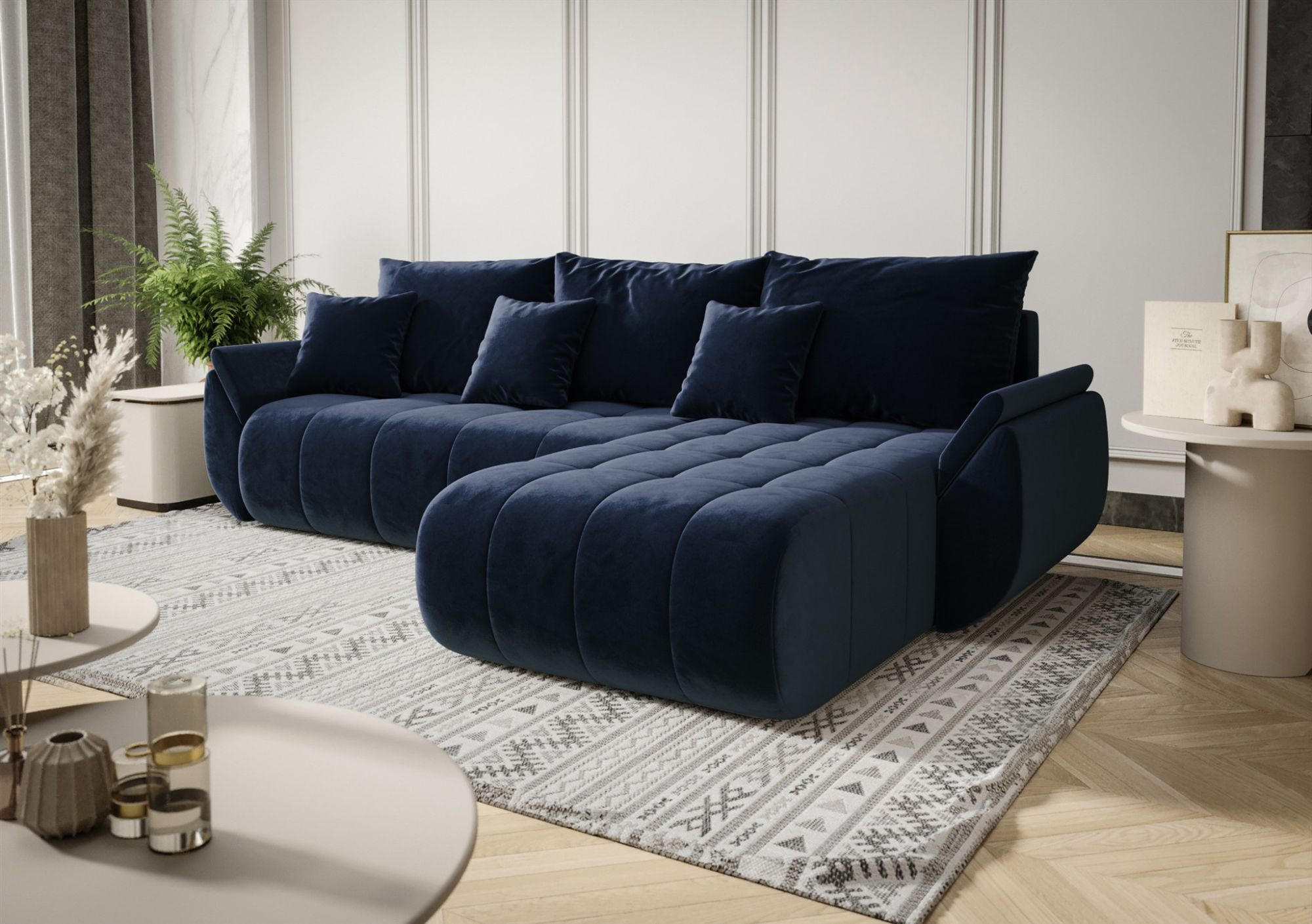ECKSOFA Akita - Dunkelblau, Holzwerkstoff/Textil (280/185cm) - Fun Möbel
