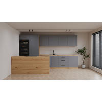 INSELKÜCHE Nexa Beige – 360 cm + Insel 180 cm – K104-G360 - Beige/Schwarz, Holzwerkstoff/Metall (360/210/60cm) - ROYAL24_MARKT