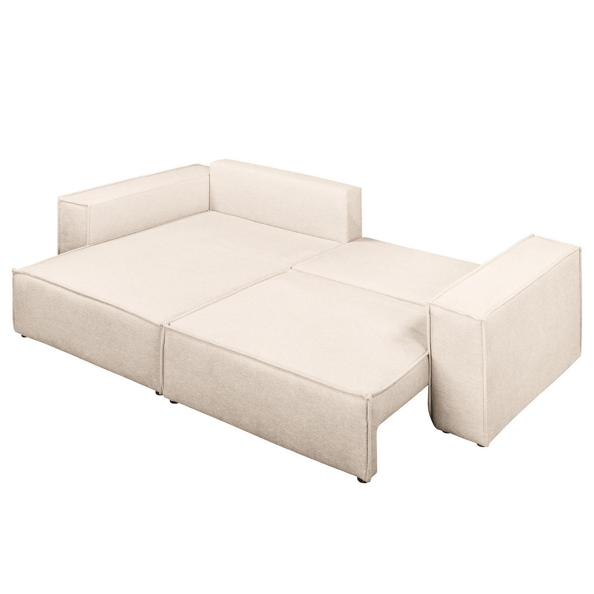 ECKSOFA mit Schlaffunktion - 255 cm - Beige/Schwarz, Kunststoff/Textil (255/148cm) - home24