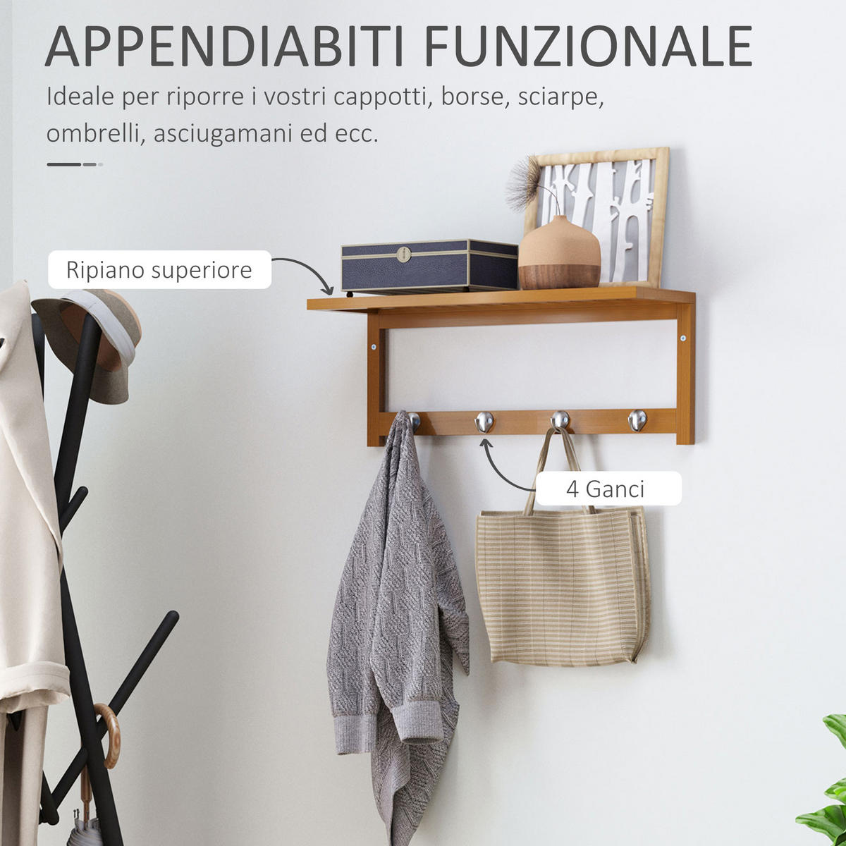 WANDGARDEROBE Braun 1 Stück - Braun, Naturmaterialien (16/17.5/50cm) - GiPP
