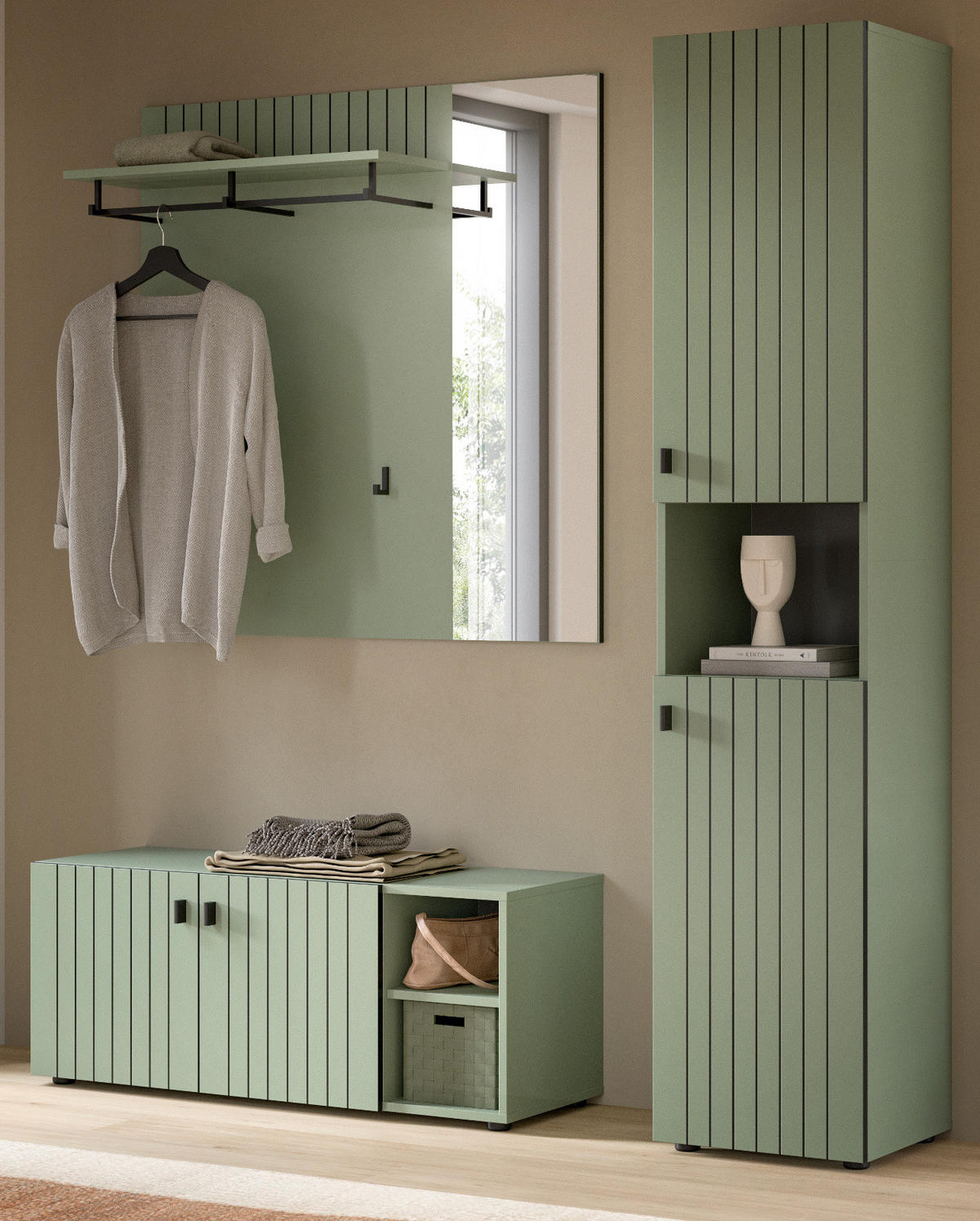 GARDEROBENBANK grün 106 cm, Garderobe Sitzbank mit Stauraum - Schwarz/Grün, Holzwerkstoff/Kunststoff (106/43/37cm) - Inn.Furn