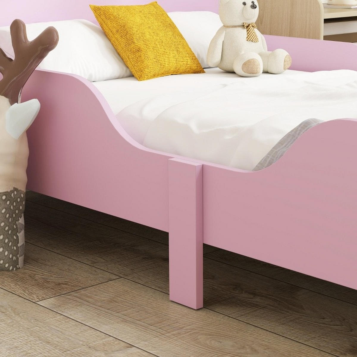 KINDERBETT 143/74 cm rosa aus Holz mit Rausfallschutz - Pink, Holzwerkstoff (74/143cm) - OKWISH