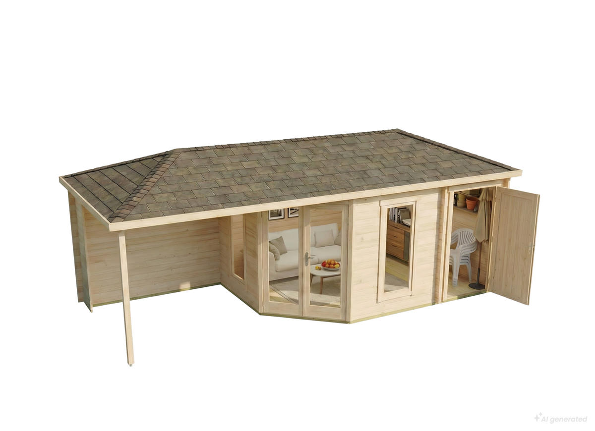 GARTENHAUS Holz Liwa mit Anbau - Naturfarben, Holz (728/274/317cm) - Alpholz