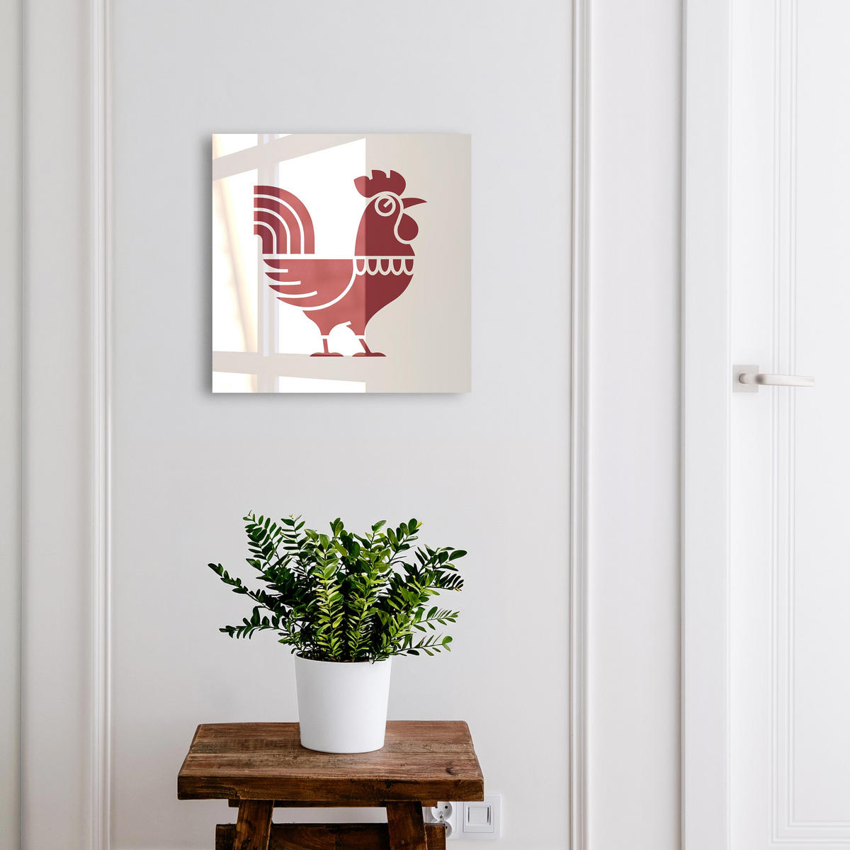 SCHLÜSSELBOX Weiß 30x30 cm – Türöffnung nach rechts - Rooster Folk-Stil - Bordeaux, Metall (30/30/5cm) - TULUP