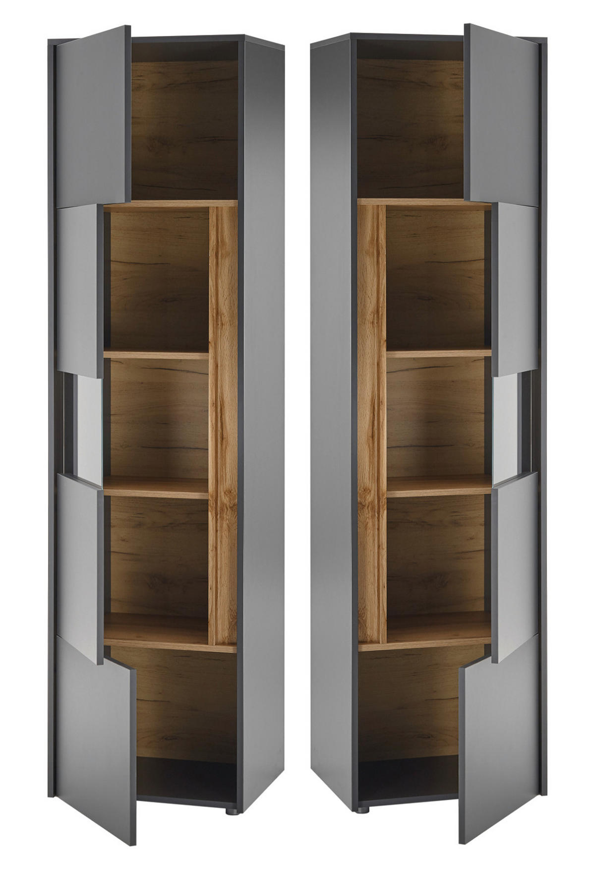 AKTENSCHRANK Set 2-teilig grau matt, Wotan Eiche, Regal-Vitrine-Kombination mit 5 Ordnerhöhen - Eichefarben/Eiche Wotan, Holz/Holzwerkstoff (70/200/40cm) - Furn.Design