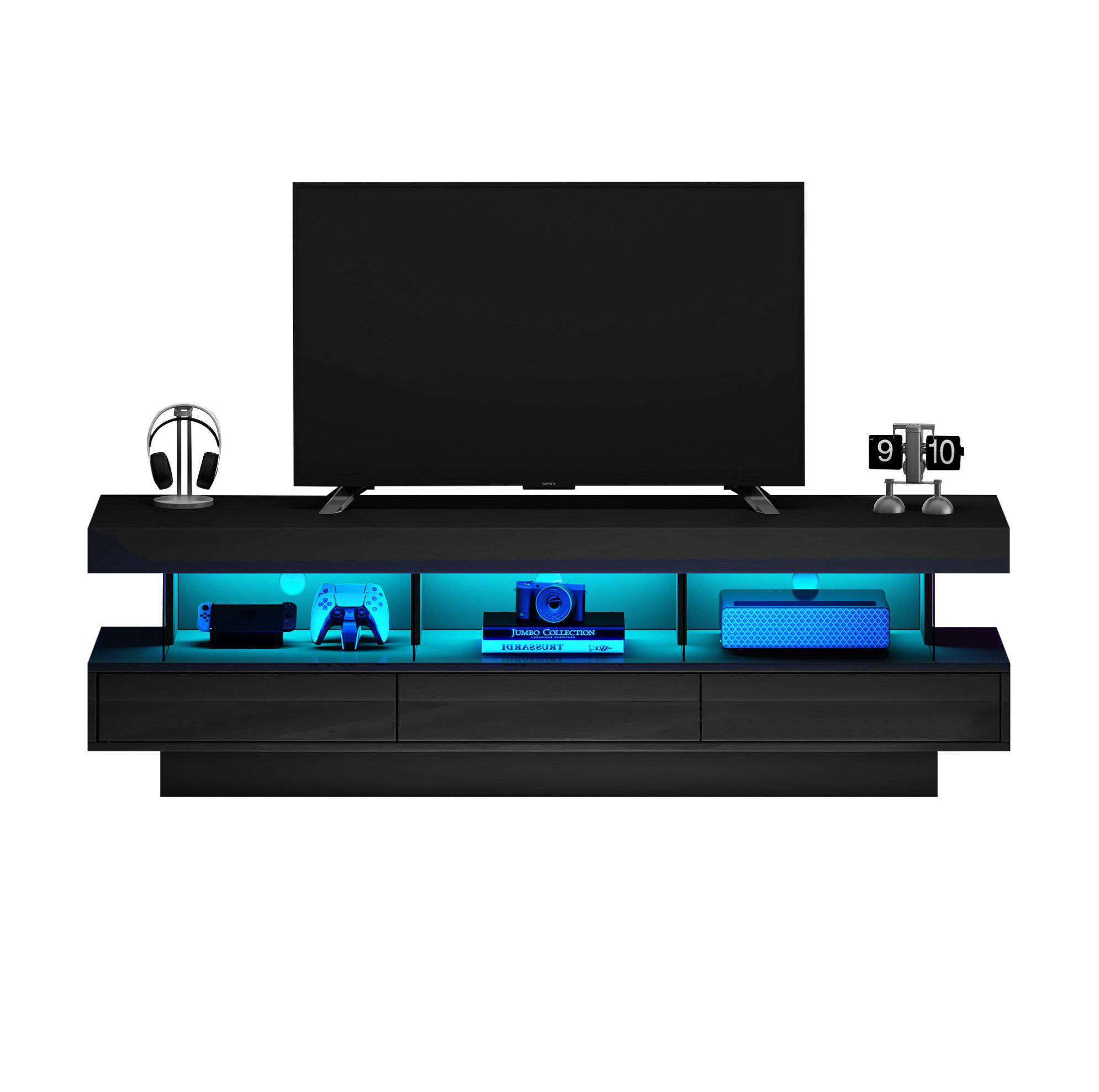 TV-ELEMENT mit LED 160 x 38 x 50,5 cm Schwarz Hochglanz - Schwarz, Holzwerkstoff (38/50.5/160cm) - Beauniv