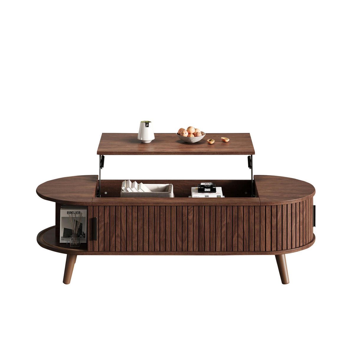 COUCHTISCH 120/50 cm höhenverstellbar mit verstecktem Stauraum in Nussbaum - Nussbaumfarben, Holzwerkstoff (120/50/39.5cm) - BEAOK