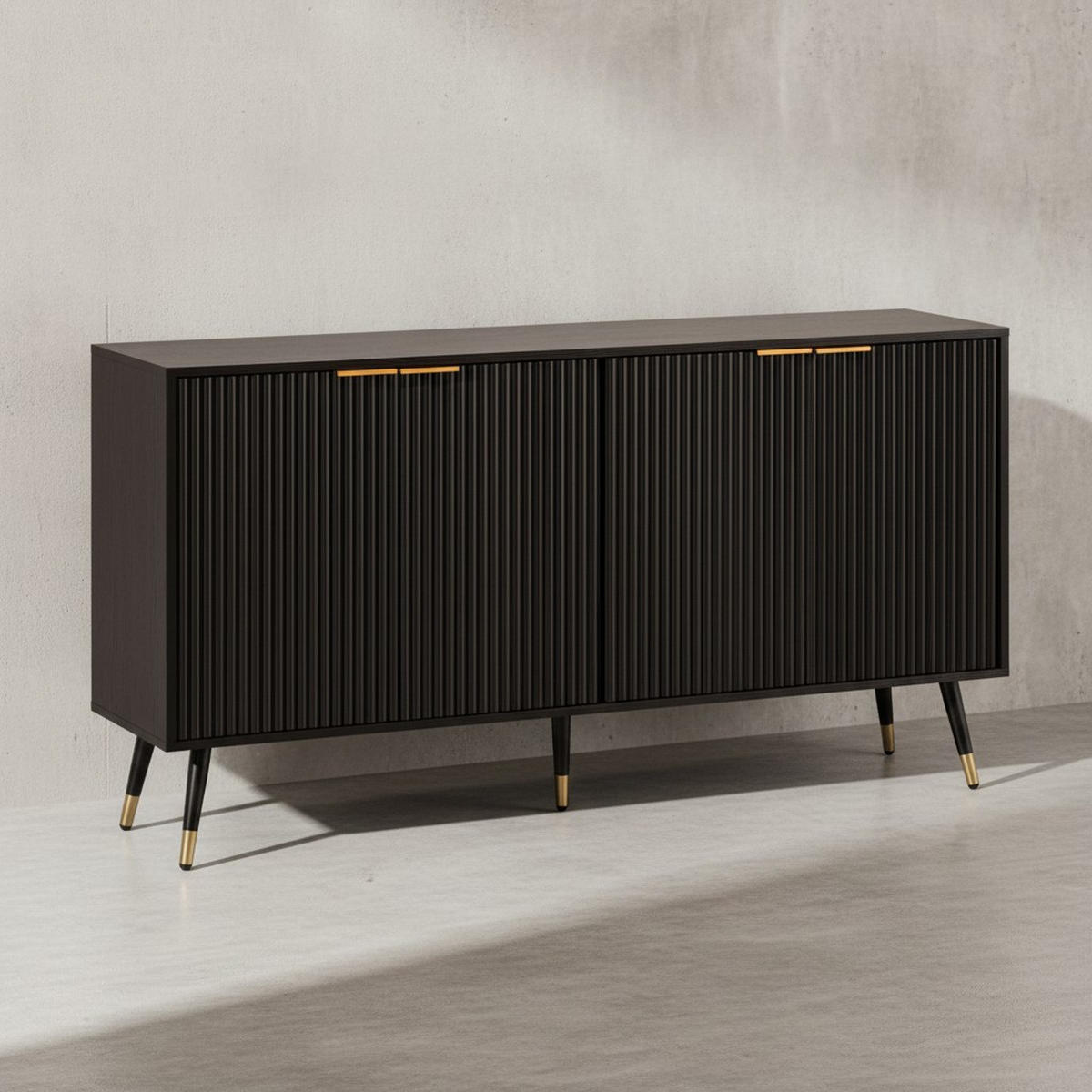 SIDEBOARD – Schwarz/Eiche-Dekor, 150x81x39 cm, mit Türen, Metallbeine - Goldfarben/Schwarz, Holzwerkstoff/Metall (150/81/39cm) - KADIMA DESIGN