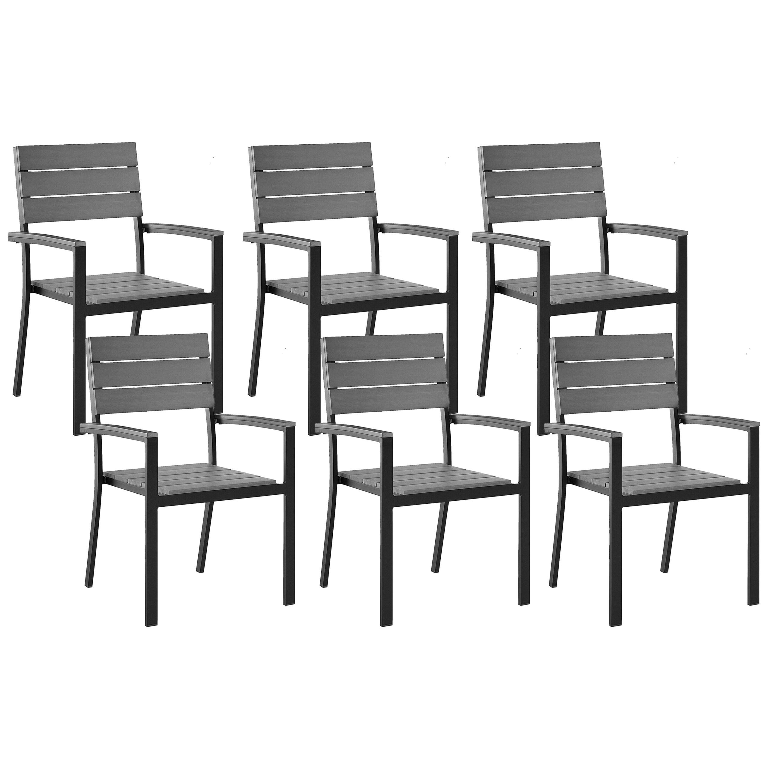 GARTENSTUHL 6er-Set Kunstholz grau/schwarz Como - Schwarz/Grau, Kunststoff (55/90/55cm) - Beliani
