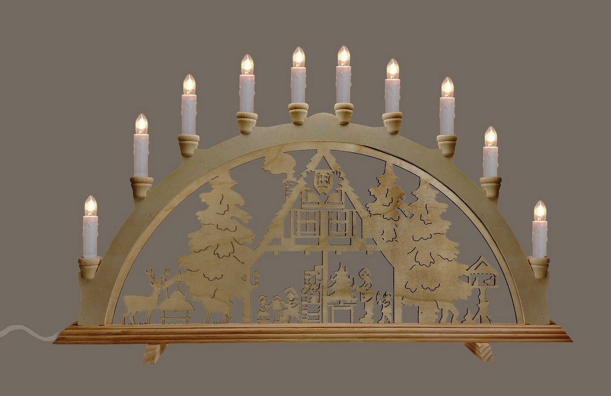 SCHWIBBOGEN Waldhaus 10-flammig - Multicolor, Holz (0.1/1/0.1cm) - Dekoteam24