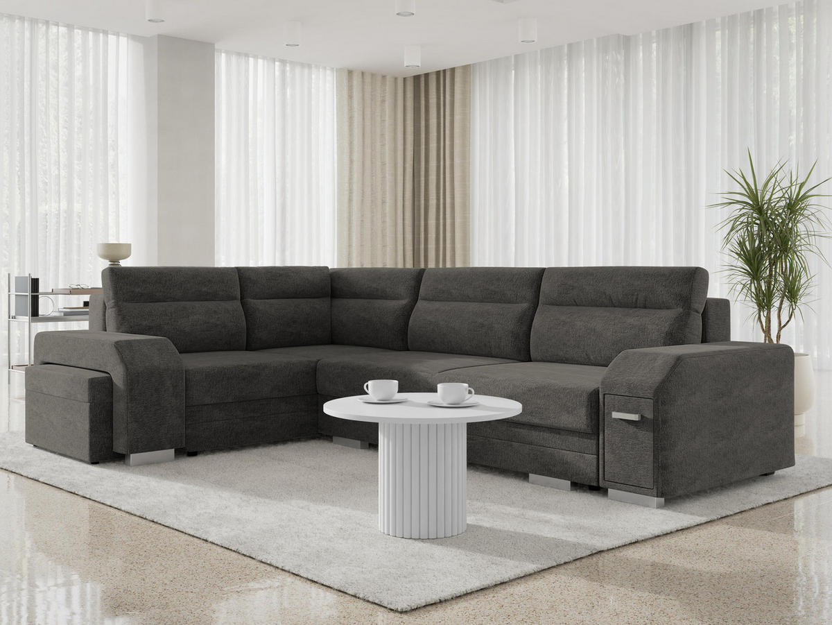 ECKSOFA Alvares, Seite: Links - Dunkelgrau, Holz/Kunststoff (305/205cm) - MIRJAN24