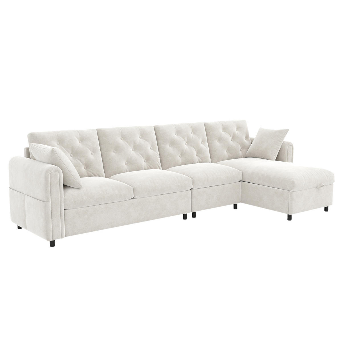 ECKSOFA 281/132/86 cm aus Samt mit Schlaffunktion und Stauraum Beige - Beige, Textil (132/281cm) - Modenvie