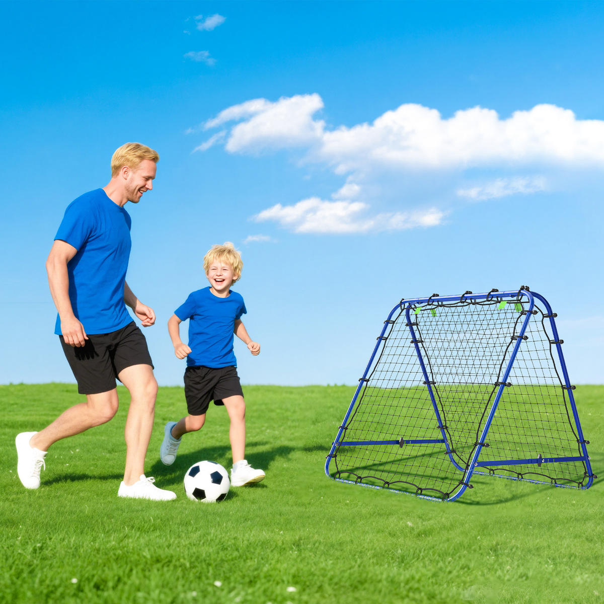 FUßBALL REBOUNDER, PE, Blau, 100 x 95 x 90 cm - Blau, Metall (95/100cm) - HOMCOM