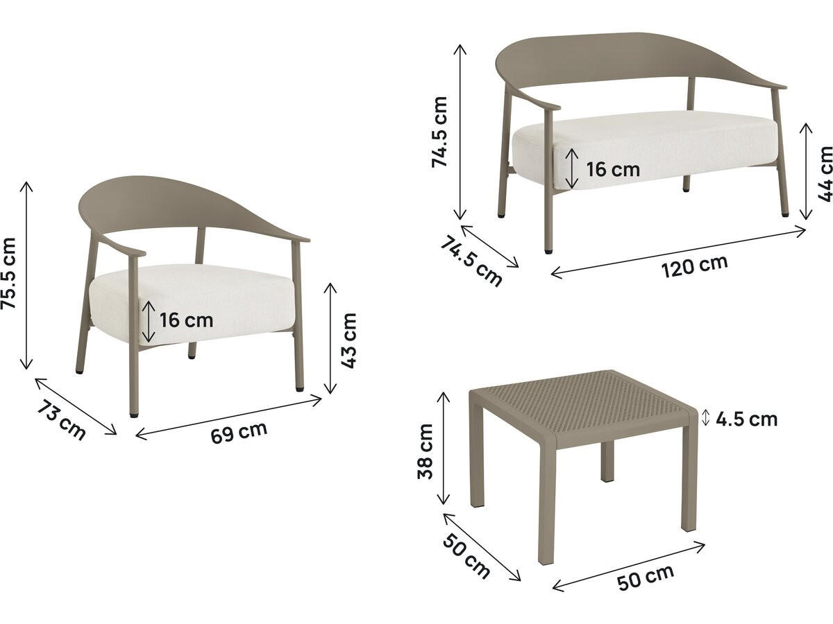 LOUNGEGARNITUR Céora 4-Sitzer Taupe - Taupe, Metall - Habitat Garten