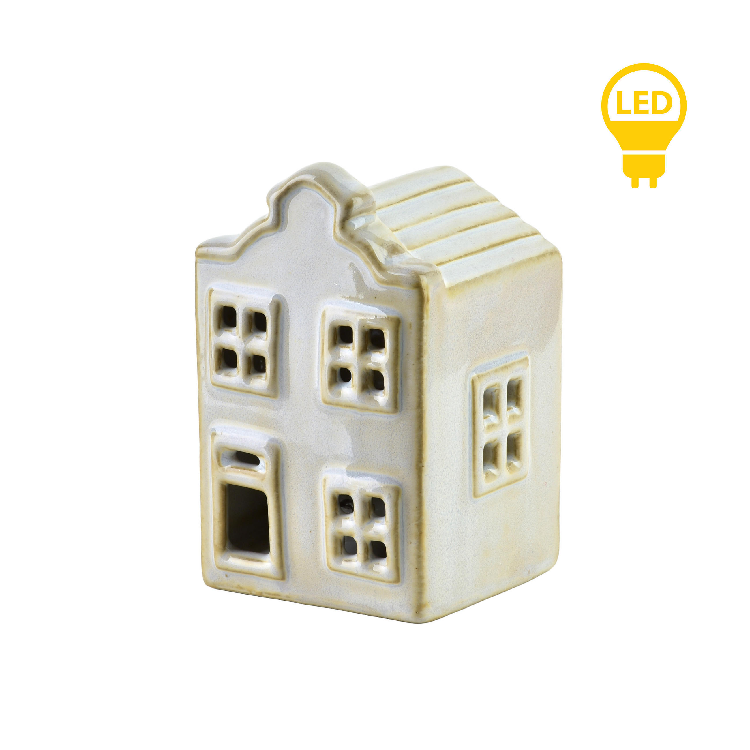 LED-LATERNENHAUS Hytte Weiß 5,7x5,5x8,6 cm Keramik - Weiß, Keramik (5.5/8.6/5.7cm) - Mondex
