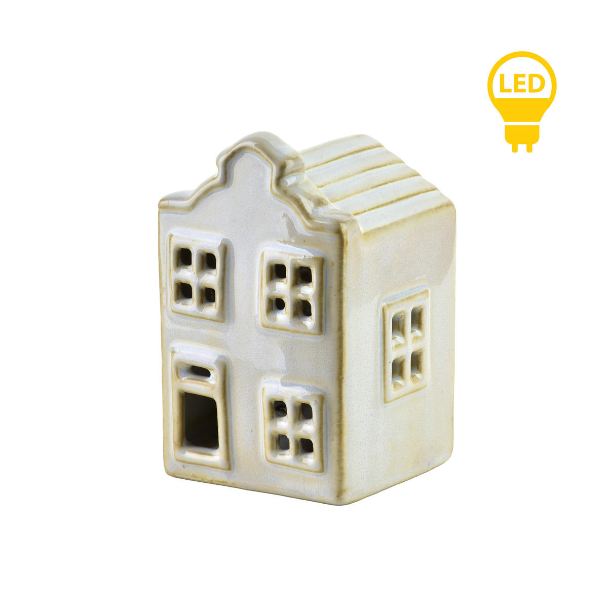LED-LATERNENHAUS Hytte Weiß 5,7x5,5x8,6 cm Keramik - Weiß, Keramik (5.5/8.6/5.7cm) - Mondex