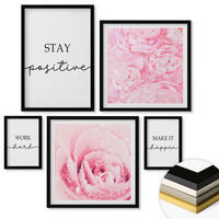 WANDBILDER 5er-Set - 50x50 cm & 20x30 cm & 40x60 cm Schwarzer Rahmen - Minimalistische rosa Blüten - Schwarz, Kunststoff (40/60cm) - ArtPrintCave
