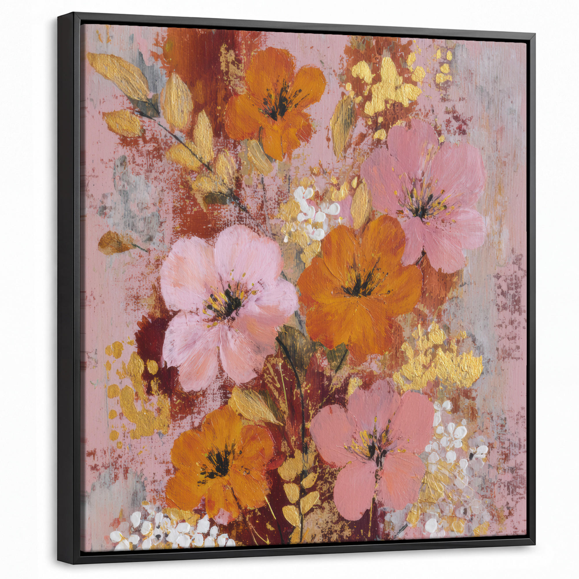 LEINWAND Bilder mit Rahmen - Malerei - Blumen - Rustikal - Rosa - 50x50 - Altrosa, Textil (50/50cm) - MuchoWow