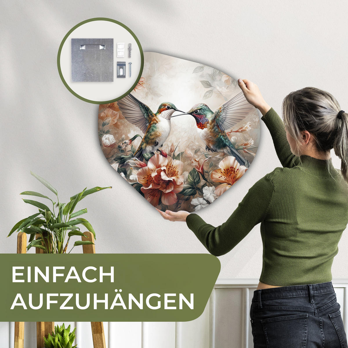 WANDBILD Kolibri - Vögel - Blumen - Natur 60x60 cm - Altrosa, Kunststoff (60/60cm) - MuchoWow