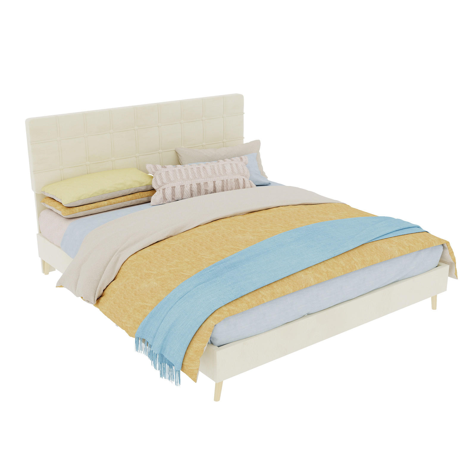 POLSTERBETT 160/200 cm DE-32955 mit Karosteppung-Kopfteil und Matratze Beige - Beige, Metall (160/200cm) - ComfortXL