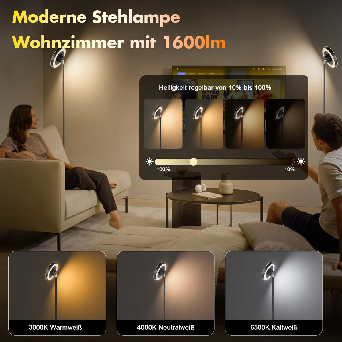 STEHLEUCHTE FL1091E Smart LED RGB - Schwarz, Metall (25/25/175cm) - LOVHAUS