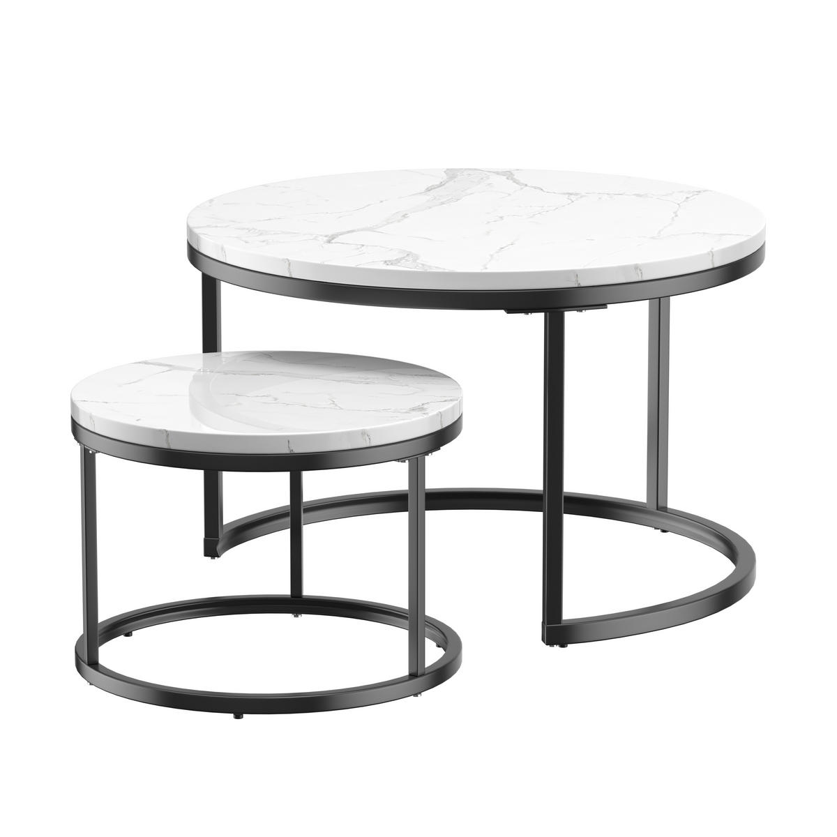 COUCHTISCH-SET 70/70/45 cm und 45/45/37 cm mit Marmor-Optik, nestbar und platzsparend, Weiß - Weiß, Metall (70/70/45cm) - Redom