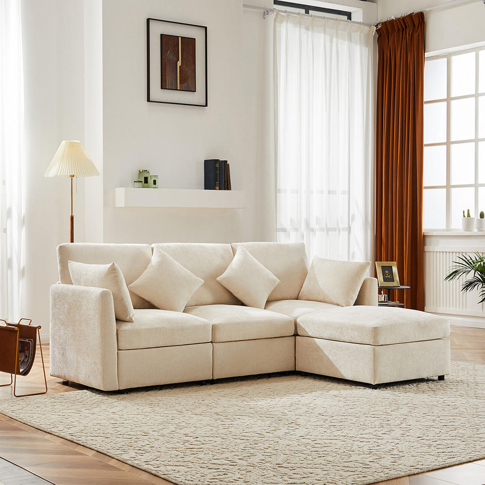 Thumbnail - Komhtom Ecksofa, Beige, Textil, Mode, 4-Sitzer, 216x161 cm, Wohnzimmer, Sofas & Couches, Wohnlandschaften, Ecksofas