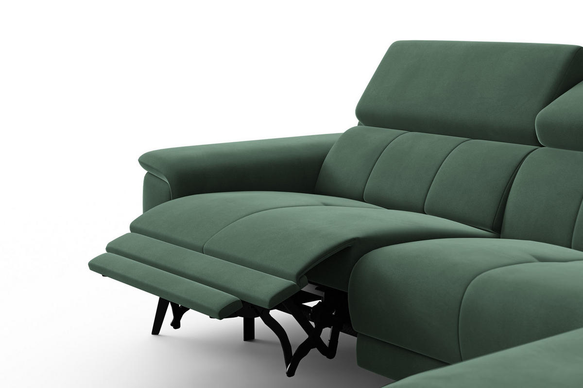 ECKSOFA FIERO 4-Sitzer RECHTS, Grüner Veloursstoff - Schwarz/Grün, Holz/Textil (288/170cm) - Courtois Laville