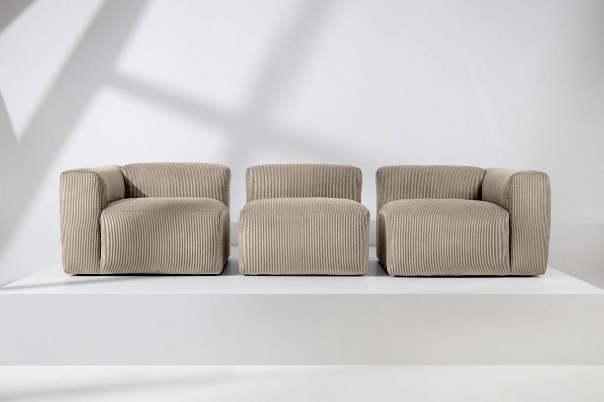 3-SITZER-MODULSOFA BUFFO mit extrem weicher und bequemer Sitzfläche, Kordstoff, beige - Beige, Textil (290/73/96cm) - KONSIMO®