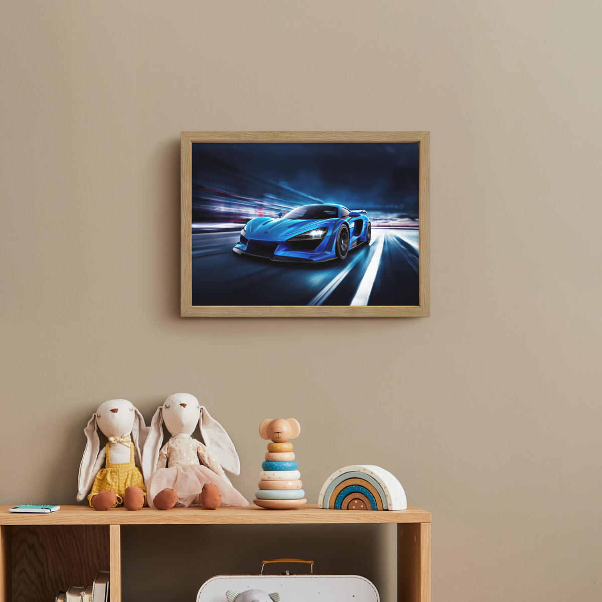 DOBÍJECÍ NOČNÍ LAMPIČKA Auto - Modrá - Chlapci - Dítě 40x30 cm - modrá, kompozitní dřevo (8/40/30cm) - OnlyWow