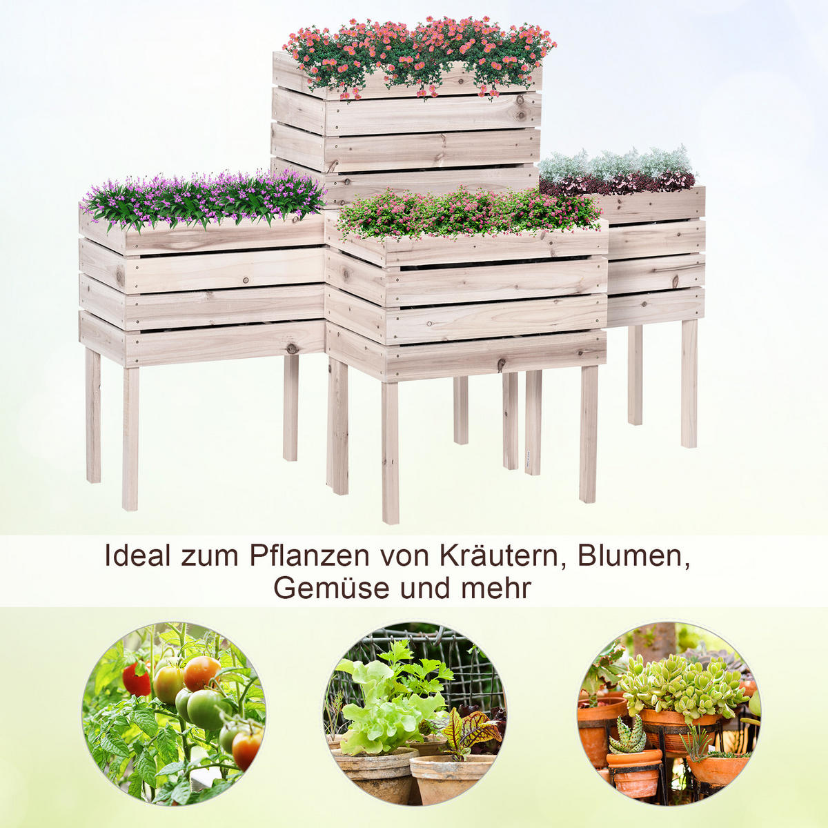 HOCHBEET Pflanzkasten aus Holz, 4 Kombinationsmodi, für Garten und Balkon, Naturholz - Fichtefarben, Holz/Kunststoff (30/60/50cm) - Outsunny