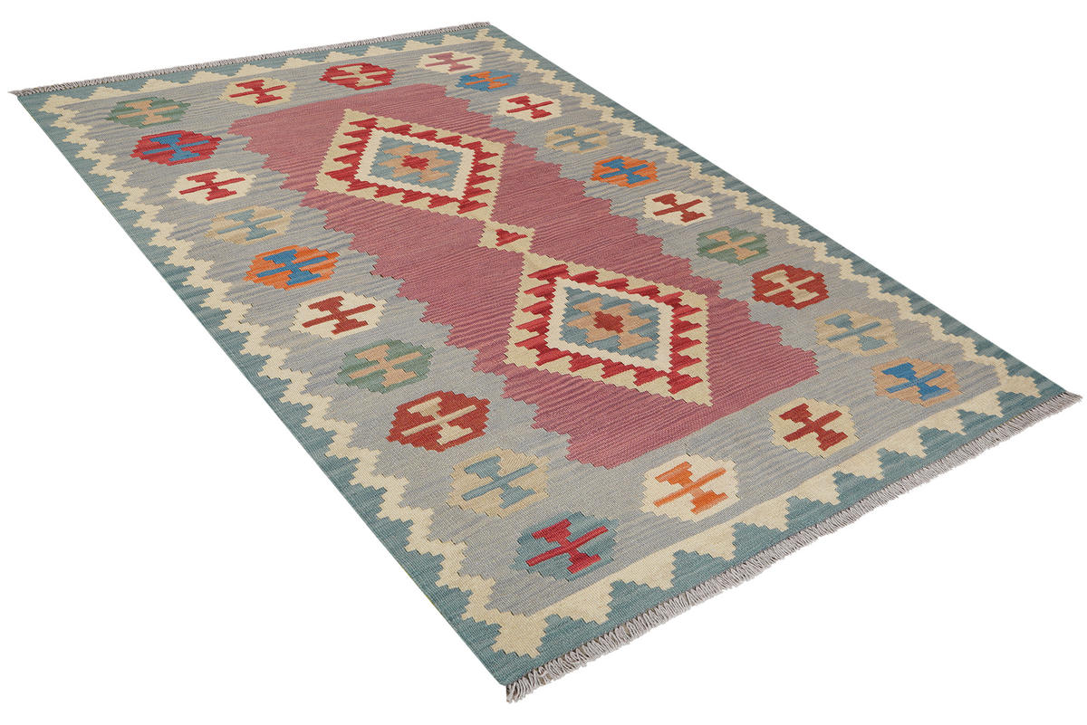 HANDWEBTEPPICH Kelim Gashgai Rosa 186/126 cm Schurwolle - Pink, Textil (126/186cm) - Looma