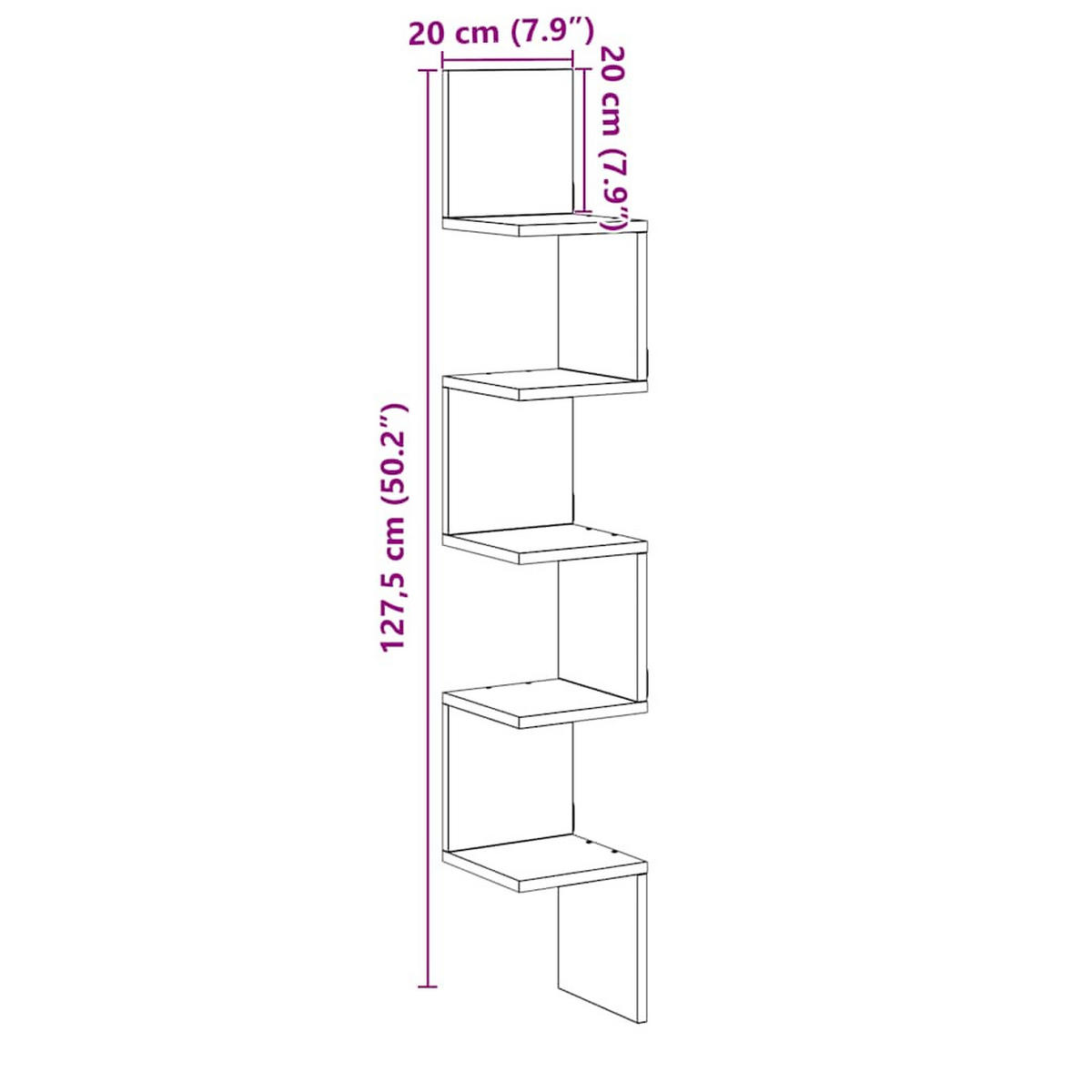 WAND-ECKREGAL Altholz-Optik 20/20/127,5 Cm Holzwerkstoff - Braun, Holzwerkstoff (20/127.5/20cm) - vidaXL