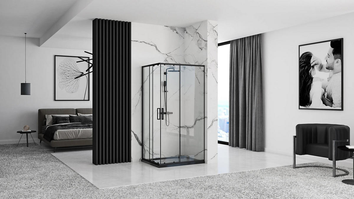 DUSCHKABINE Rea Punto Black 80x100 ohne Duschwanne - Schwarz, Glas (78/98/190cm) - REA