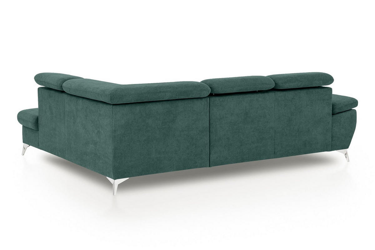 ECKSOFA mit Schlaffunktion und praktischem Bettkasten - Chromfarben/Grün, Textil/Metall (209/256cm) - Cotta