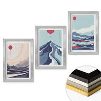 WANDBILDER 3er Set - 20x30 cm Silberner Rahmen - Abstrakte japanische Berge - Silberfarben, Kunststoff (20/30cm) - ArtPrintCave