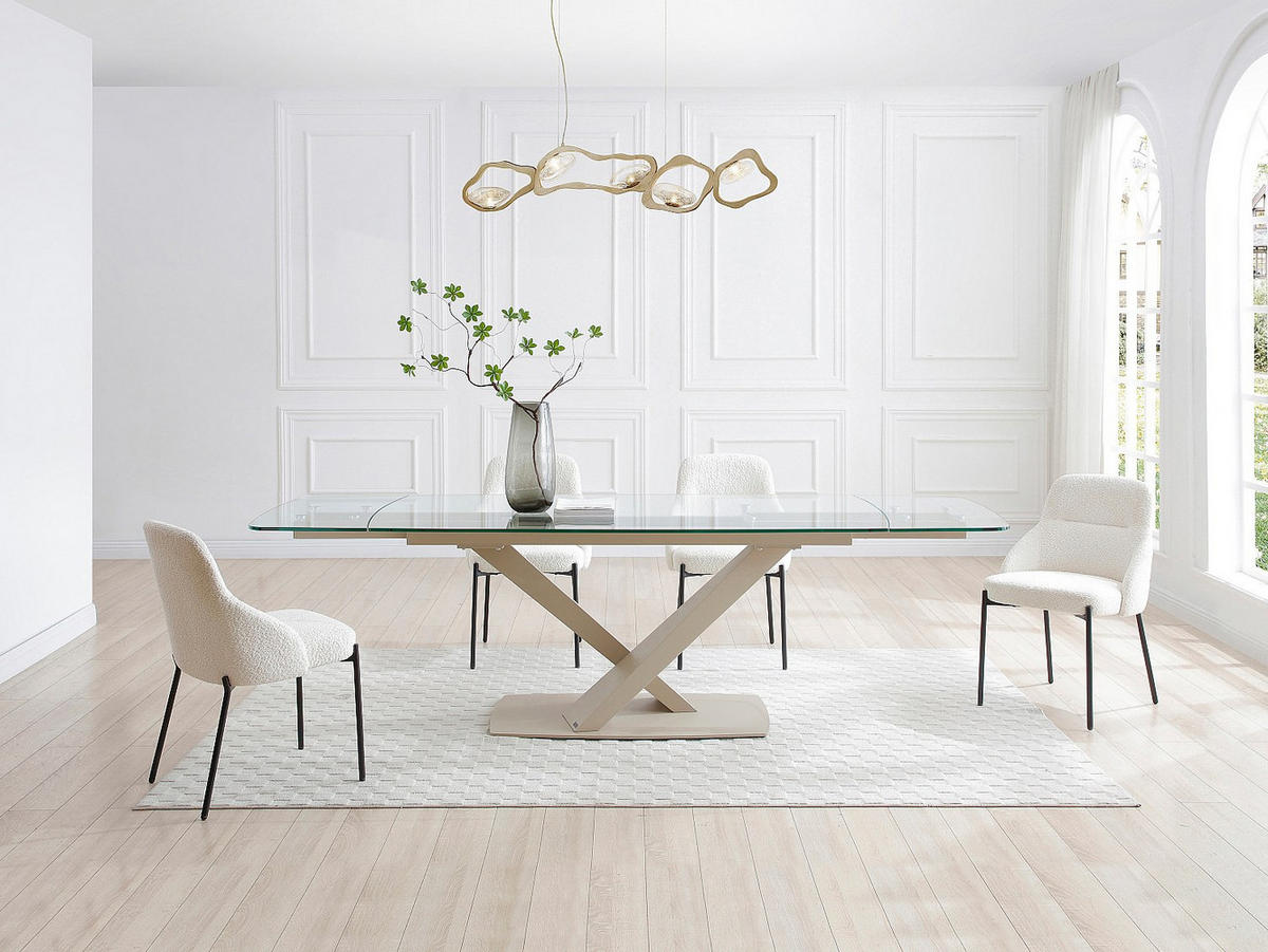 ESSTISCH ausziehbar - 6 bis 10 Personen - Sicherheitsglas & Metall - Transparent & Beige - MALATA - Transparent, Glas (260/90/76cm) - Vente-Unique
