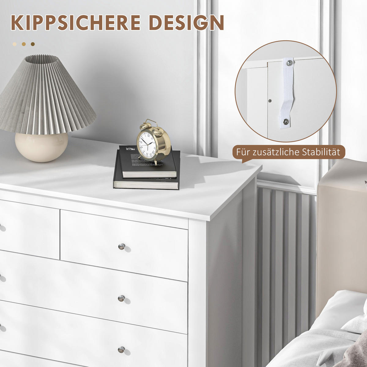 KOMMODE Beistellschrank mit 5 Schubladen Sideboard mit Anti-Kipp-Schutz Weiß - Weiß, Metall (39.5/80.5/79cm) - HOMCOM