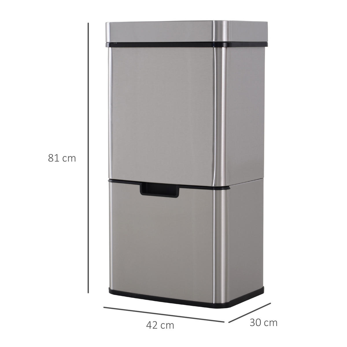 MÜLLEIMER Mülltrennsystem Abfalleimer mit Sensor 72 l 3 Fächer Edelstahl Silber - Silberfarben, Metall (30/81/42cm) - HOMCOM