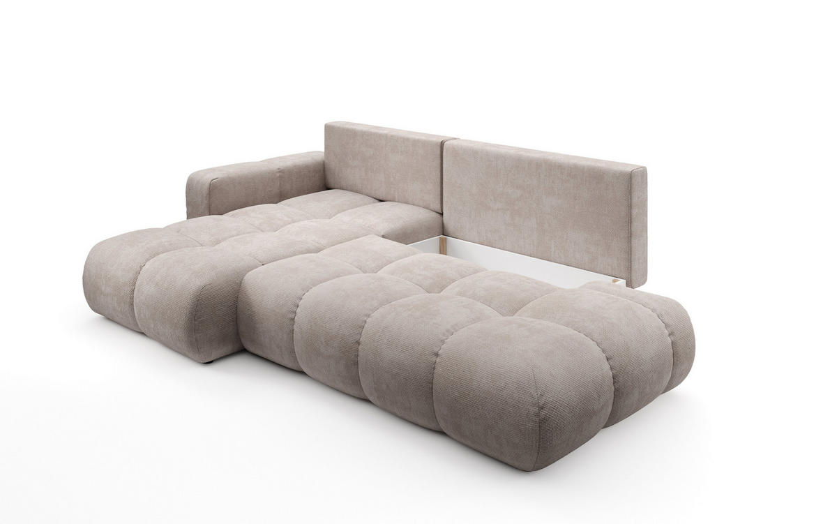 ECKSOFA DUCA L-S Beige Chenille mit Schlaffunktion - Beige, Holz (266.5/266.5cm) - MASSENO