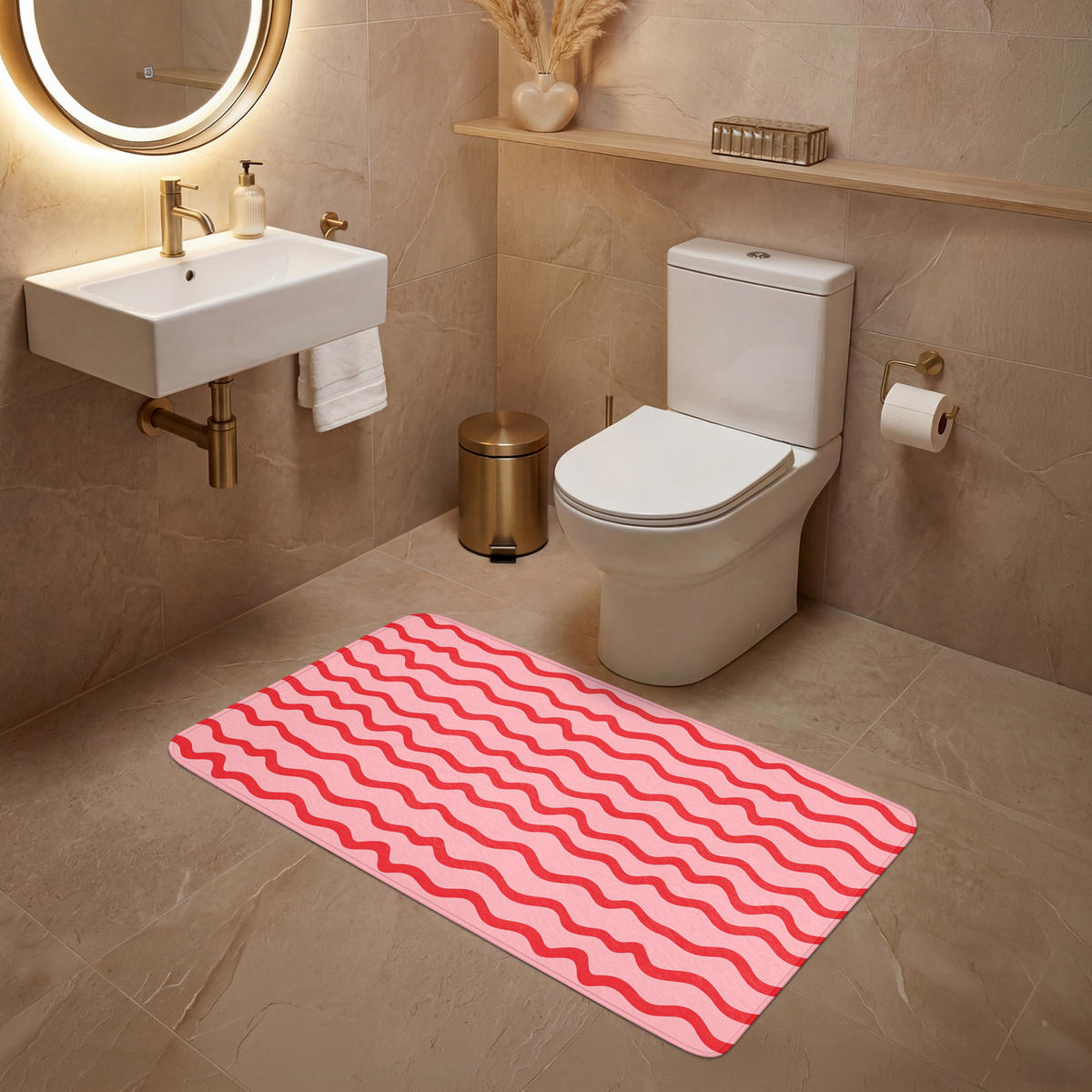 WC-VORLEGER Verspielt - Muster - Rot WC Teppich 120x60 cm - Rosa, Kunststoff/Textil (120/1cm) - OnlyWow