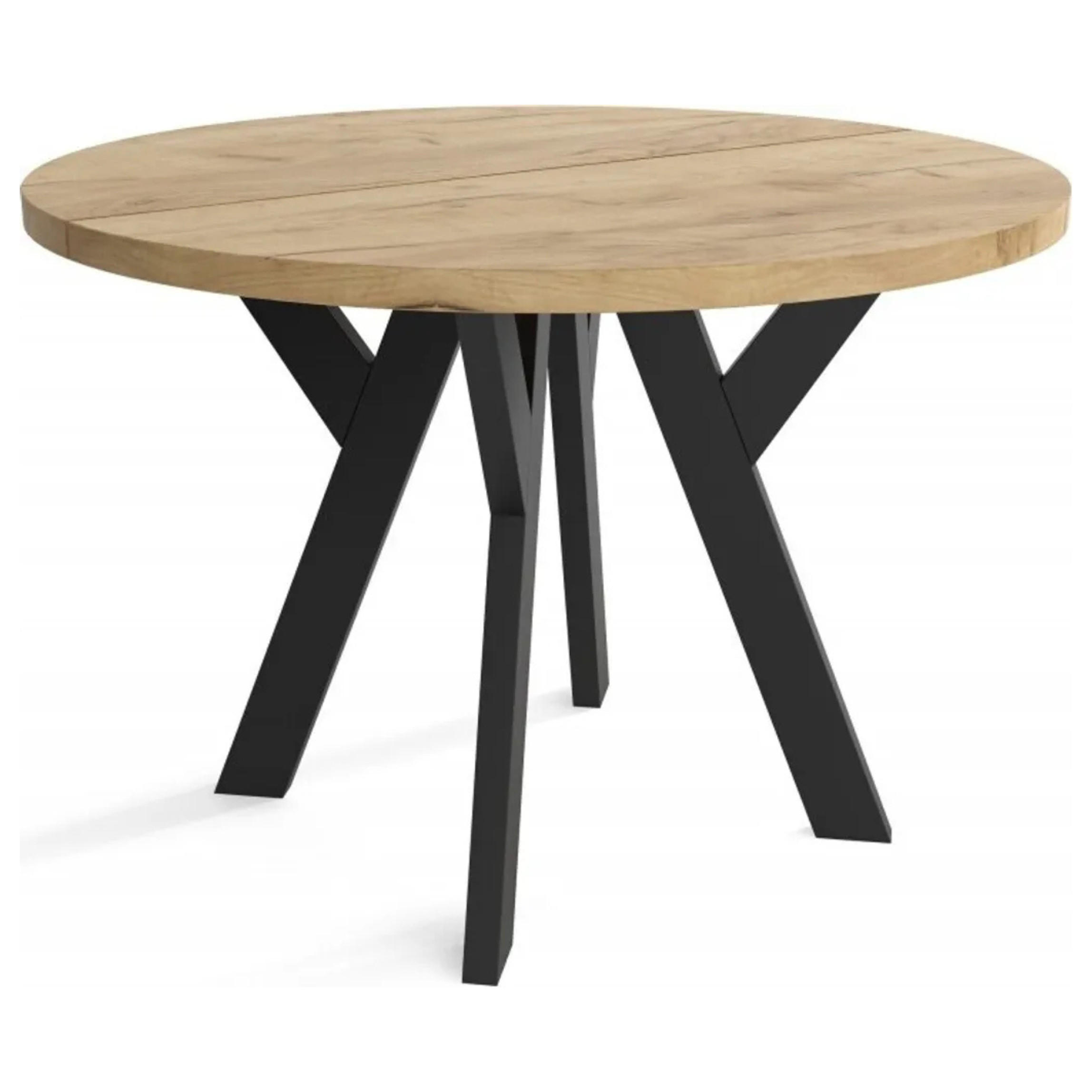 ESSZIMMERTISCH LOFT, ausziehbarer Tisch Durchmesser: 100 cm bis 200 cm, Wohnzimmertisch Farbe: CRAFT, mit Holzbeinen in Farbe Schwarz - Schwarz/Braun, Holzwerkstoff (100/100/75cm) - Sepro Meble